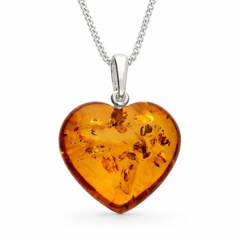 Personalised Sterling Silver Amber Heart Pendant Necklace, 3 of 10