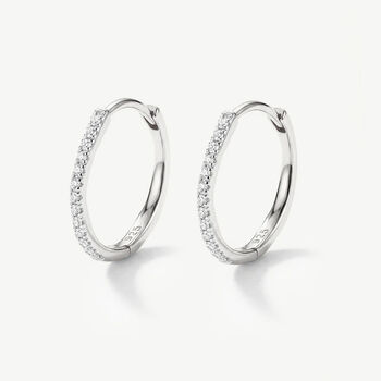 Gold Or Silver Half Pave Tennis Hoop Earrings, 3 of 4