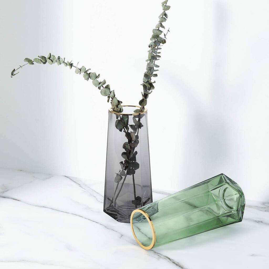 Tall Smoky Grey Modern Glass Crystal Vase By Momentum