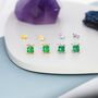 Sterling Silver Princess Cut Emerald Green Cz Stud Earrings, thumbnail 2 of 12