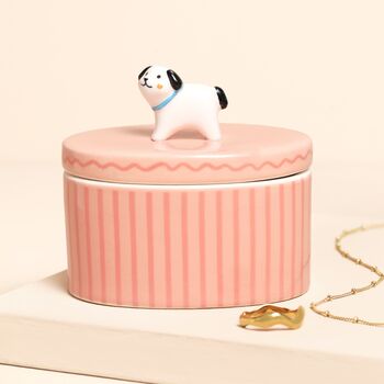 Pink Oval Ceramic Dog Trinket Pot, 3 of 4