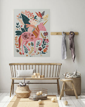 Mouse Riding A Unicorn Nursery Art Print, 3 of 4