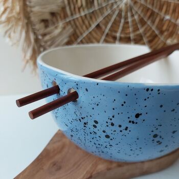 Speckled Blue Noodle Bowl With Chopsticks, 2 of 10