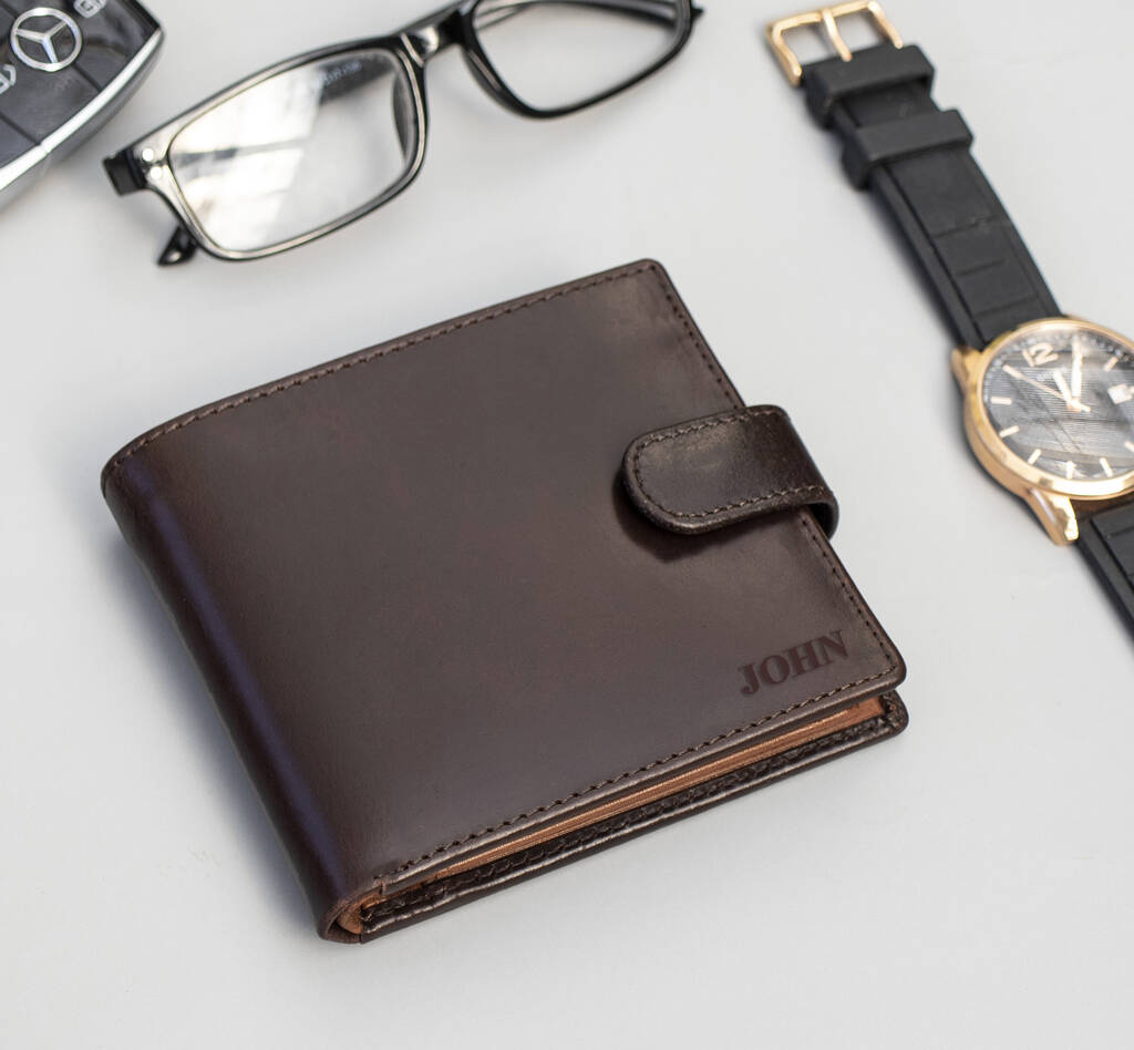 Personalised Dark Brown And Tan Leather Wallet Rfid, 1 of 8