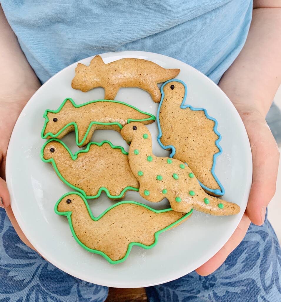 personalised dinosaur biscuit baking party bag by craft & crumb