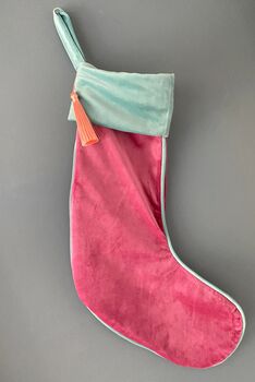 Personalised Pink Velvet Christmas Stocking, 2 of 6