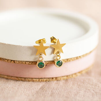 Gold Plated Star Birthstone Earrings, 8 of 12