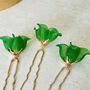 Vibrant Green Flower Hair Pins, thumbnail 5 of 5