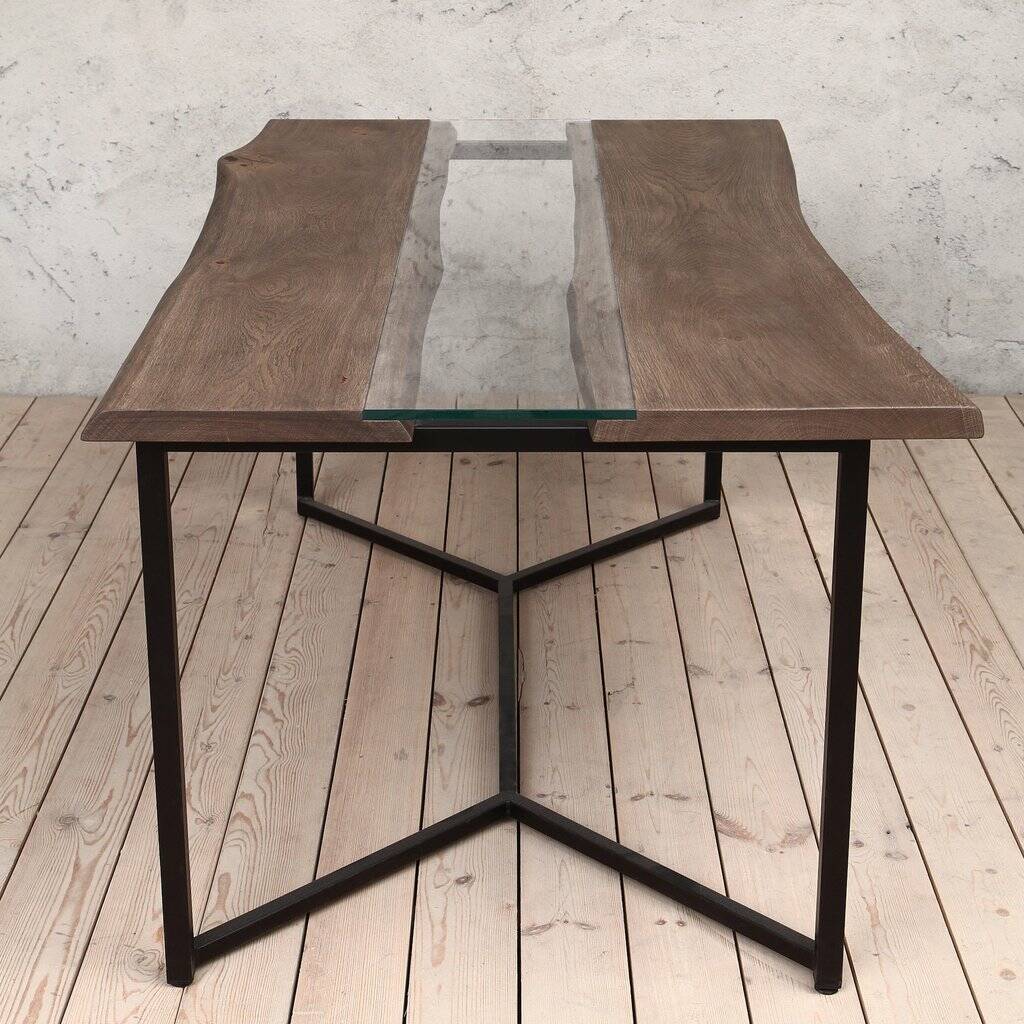 Regent Live Edge Oak Dining Table With Glass By Cosy Wood