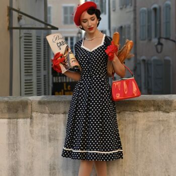 Francoise Dress In French Navy Vintage 1940s Style, 3 of 3