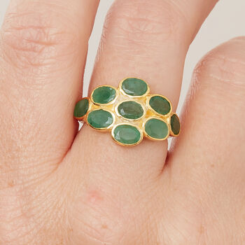 Emerald Silver Gold Plated Multistone Ring, 2 of 8