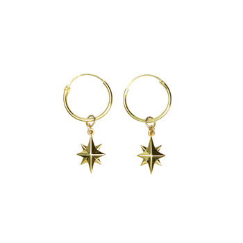North Star Charm Hoop Earrings Silver Or Gold, 2 of 3