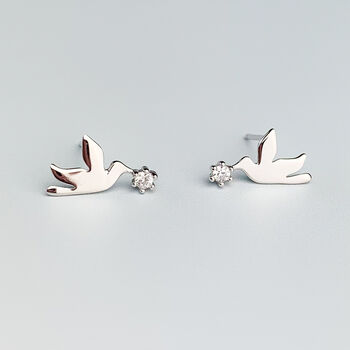 Sterling Silver Flying Dove Stud Earrings, 3 of 5