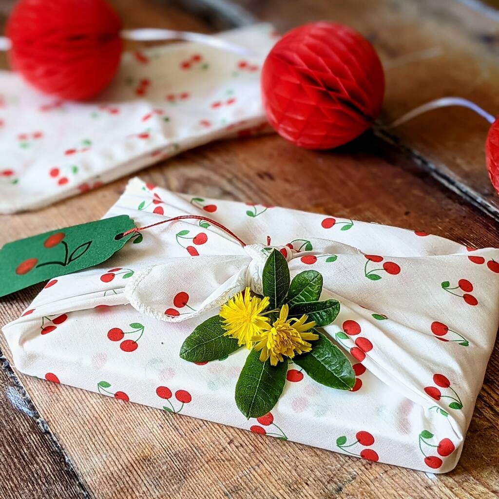 Reusable Furoshiki Cotton Gift Wrap Cloth Cherries, 1 of 4