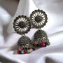 Floral Oxidised Indian Asian Drop Jhumkis, thumbnail 1 of 3