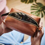 Personalised Leather Wash Bag With Tropical Lining, thumbnail 2 of 12