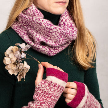 Knitted Snood Fair Isle Pattern Pink, 5 of 11