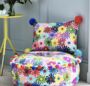 Multicoloured Hand Embroidered Pom Pom Pouffe, thumbnail 1 of 3