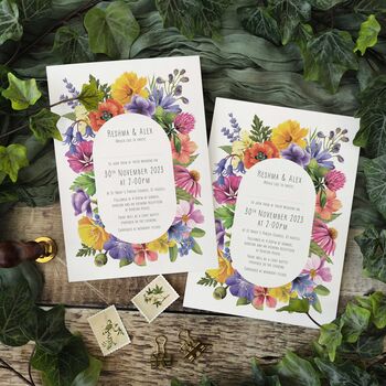 Colourful Summer Flowers A5 Wedding Invitation, 2 of 6