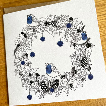 Christmas Trees And Inky Blue Robins Card Pack, 6 of 6