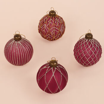 G Decor Set Of Four Glass Pink Christmas Baubles, 6 of 6