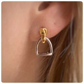 Personalised Sterling Silver And Gold Stirrup Earrings, 4 of 12