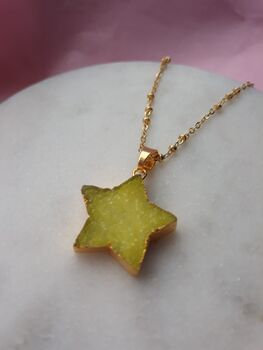 Lemon Yellow Star Druzy Gemstone Gold Plated Necklace, 2 of 6