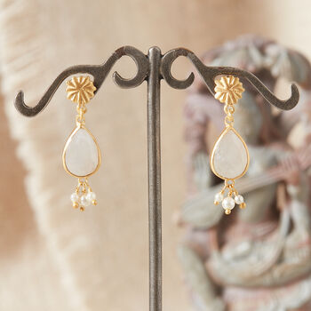 White Moonstone With Seed Pearl Stud Drops 18 Gold Vermeil, 4 of 8