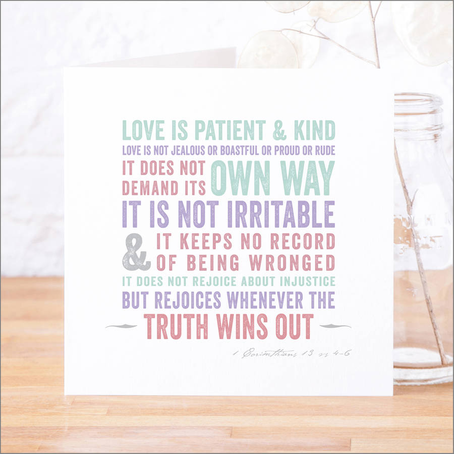 Love Is Patient Contemporary Bible Verse Card Multicoloured