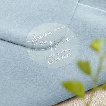 Minimal Script Save The Date Foiled Wedding Stickers, 2 of 4