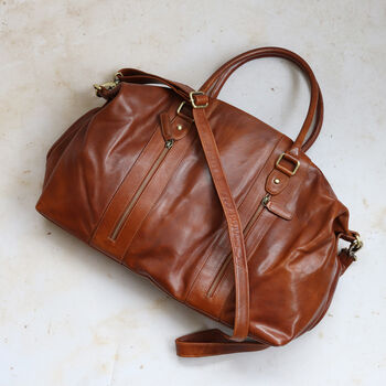 Leather Holdall Bag, Tan, 2 of 6