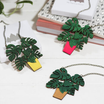 Monstera Wooden Plant Statement Necklace, 3 of 6