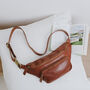 Leather Brown Crossbody Bum Bag With Pocket, thumbnail 1 of 5