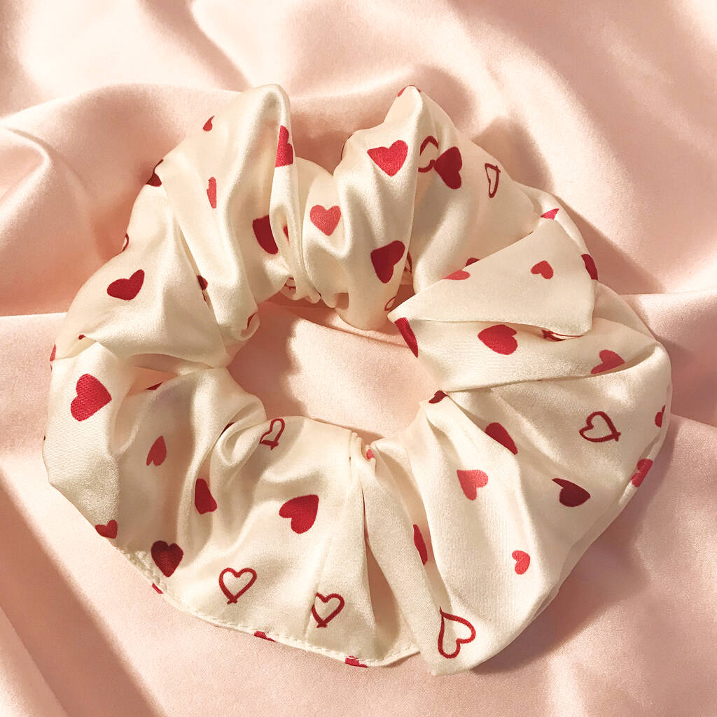 Heart Print Silk Super Scrunchie, 1 of 2