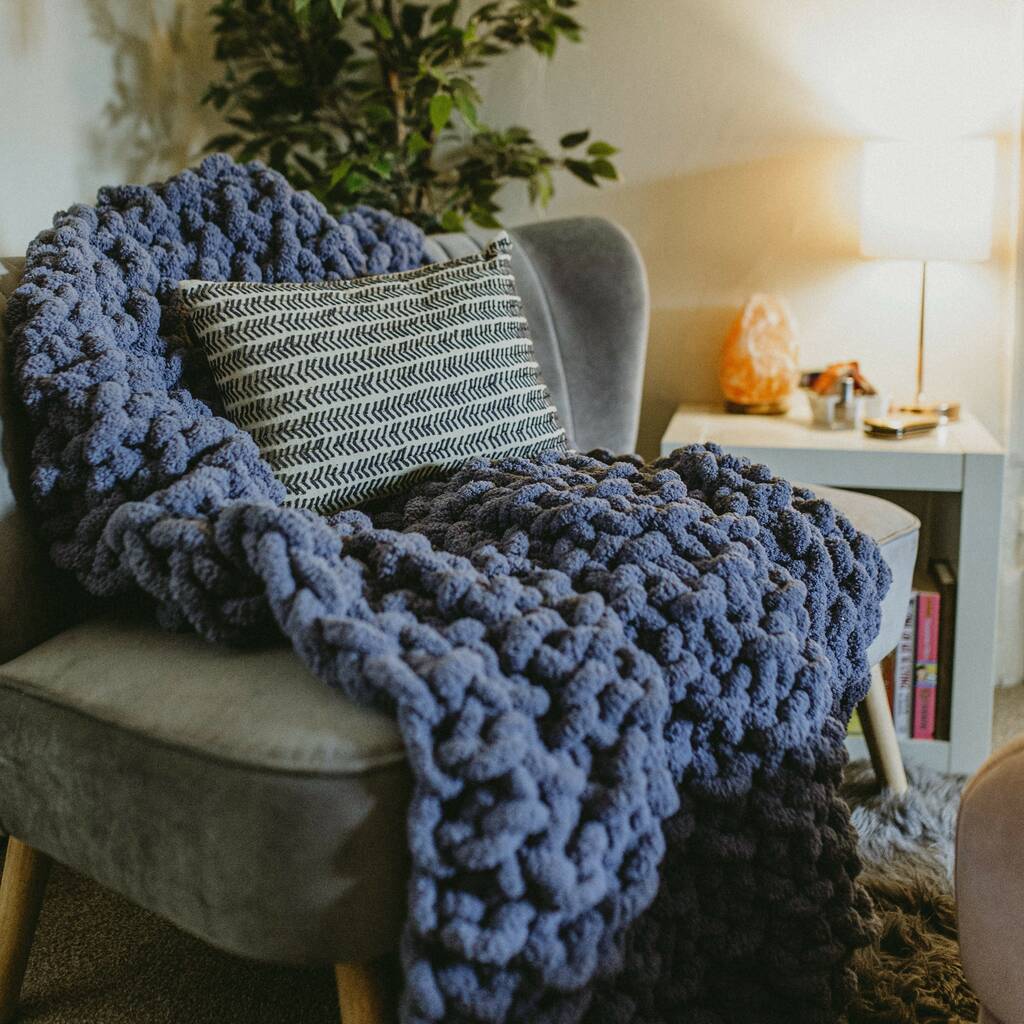 Hand Knit Throw Blanket Small By Chunkyknitco