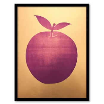 Plum Apple On Gold Fruity Simple Kitchen Wall Art Print, 5 of 6