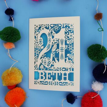 Personalised 21st Birthday Card Papercut Woodland Design, 7 of 10
