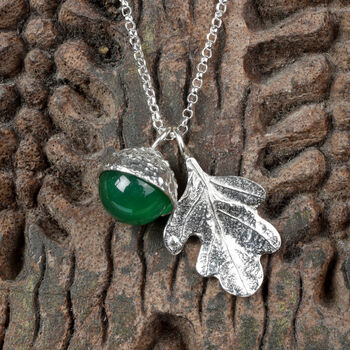 Oak Leaf Green Agate Necklace, 2 of 3