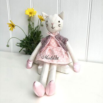 Personalised Toy Linen Cat, 2 of 3
