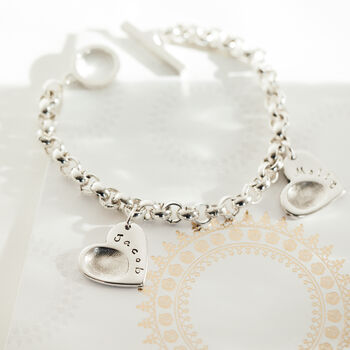 Fingerprint Heart Charm Toggle Clasp Bracelet, 2 of 9