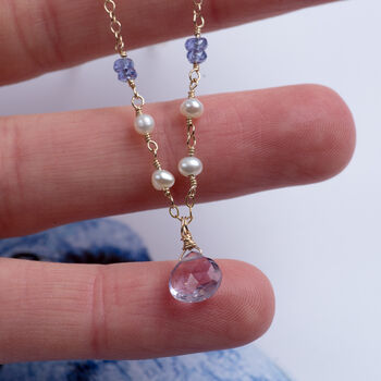 Dainty Pink Amethyst Tanzanite Pearl Necklace, 5 of 10