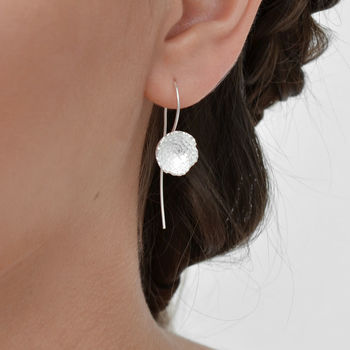 Sterling Silver Flower Dish Threader Earrings, 2 of 3