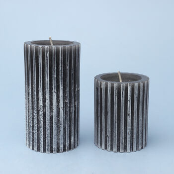 G Decor Scented Grooved Woody Dark Grey Pillar Candle, 4 of 5