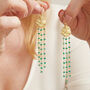 Green Aventurine Textured Gold Beaded Drop Earrings, thumbnail 2 of 10