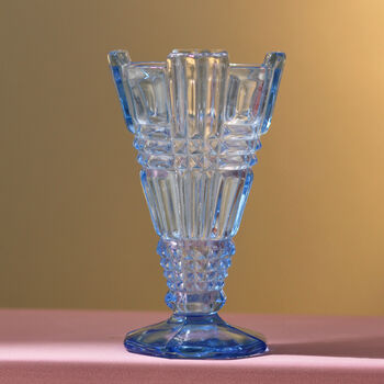 Vintage Mid Century Art Deco Glass Vase Blue, 2 of 3