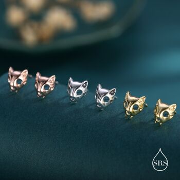 Sterling Silver Cute Cat Skull Stud Earrings, 3 of 11