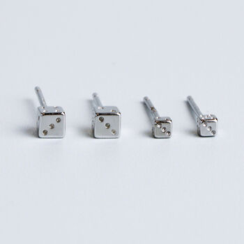 Sterling Silver Dice Stud Earrings, 3 of 5