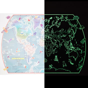 Outer Space Glow In The Dark Kids World Map, 4 of 8
