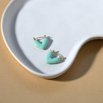 Green Resin Heart Hoop Earrings, 2 of 3