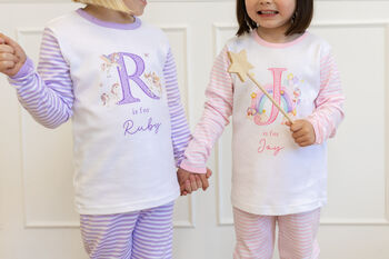 Girls Personalised Lilac Unicorn Pyjamas, 7 of 10